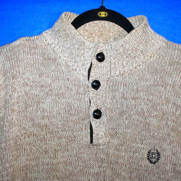 Chaps Mock Neck Sweater - Men's Size L - Tan Knit - Elbow Patches - Picture 4 of 13
